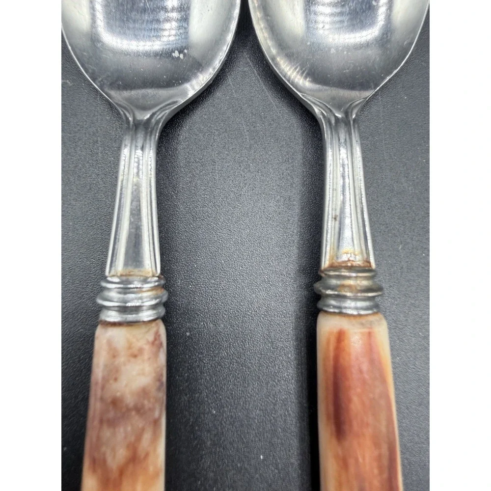 VTG MB Hollow Ground Galaxie Stainless Teaspoons Set 2 Japan MCM Bakelite Handle